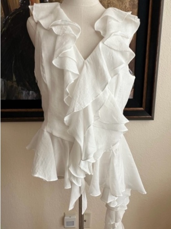 INA Tops - New INA White Ruffle Blouse L Asymmetrical Hem